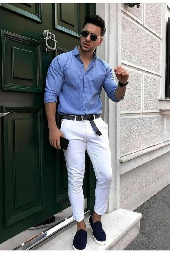Light Blue Shirt, Interview Attires Ideas With White Suit Trouser ...