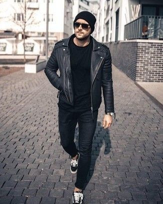 Black Bomber Jacket, Guys School Fashion Trends With Black Jeans, Outfits  With Dark Blue Jeans Mens Road Surface, Leather Jacket, Men's Clothing, Dark  Blue Jeans 