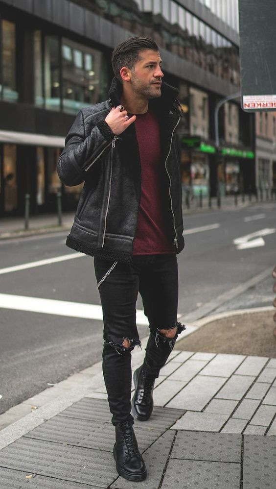 Black Biker Jacket, Dr. Martens Ideas With Black Jeans, Doc Martens With Ripped Jeans: 
