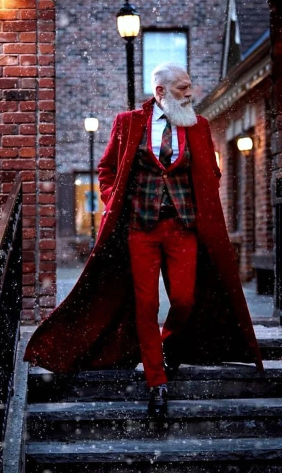 Red Pea Coat Wardrobe Ideas With Red Formal Trouser, Fashion Santa: 