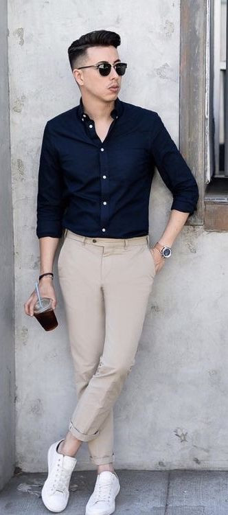 Dark Blue And Navy Shirt, Men's Ideas With Beige Sweat Pant, Dress Boys Shirt Pant: 