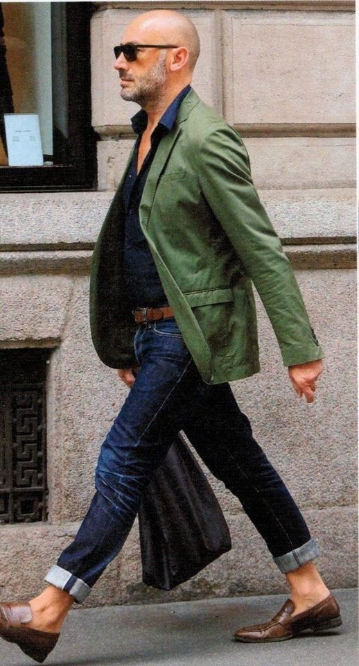 Mens green blazer with jeans