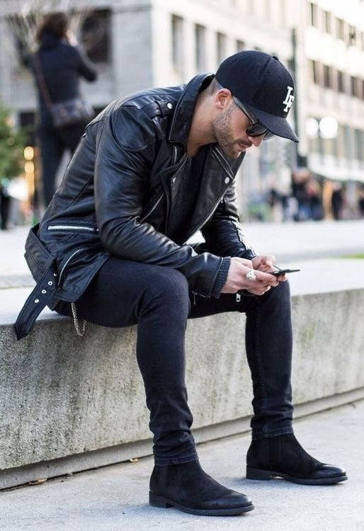 vidne Flåde Niende Black Biker Jacket, Black Boots Fashion Trends With Black Casual Trouser, Chelsea  Boots With Hat | Dress shoe, chelsea boot, mens black chelsea boots