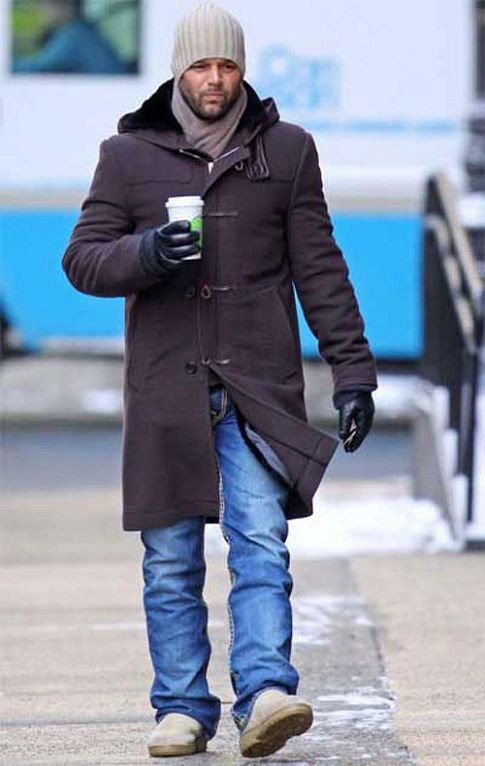 Brown Duffle Coat, Uggs Fashion Ideas With Light Blue Jeans, Men Wearing Ugg Boots: 