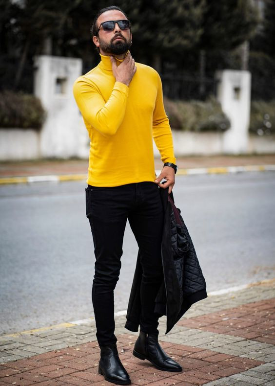 Yellow Sweater, Mustard Sweater Fashion Trends With Black Jeans, Jeans: 