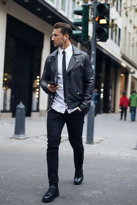 Black Biker Jacket, Men's Fashion Ideas With Black Jeans, Leather Style ...