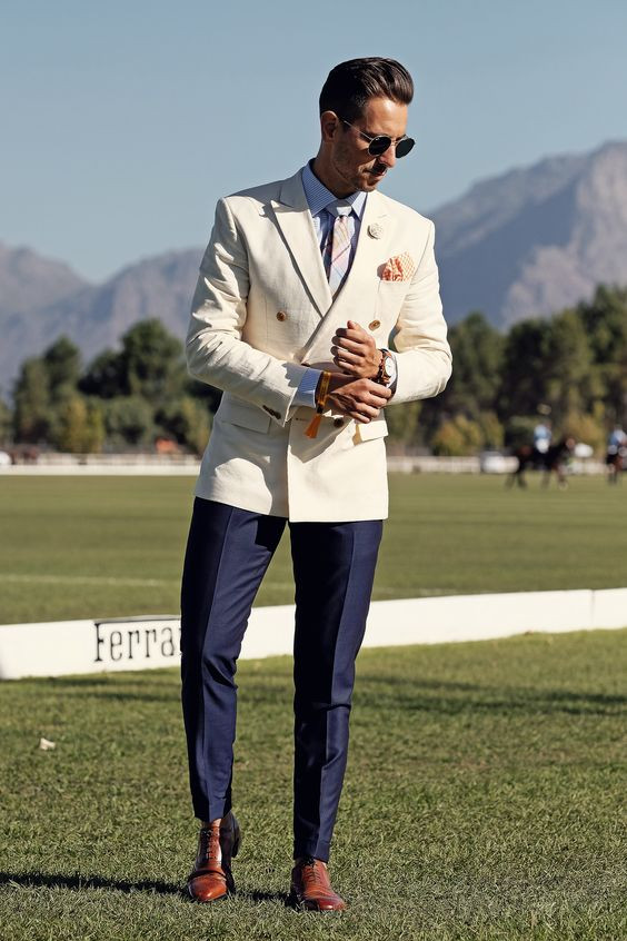 Suit Jackets And Tuxedo, Men's Prom Wardrobe Ideas With Dark Blue And Navy Formal Trouser, Cream Blazer Men's: 