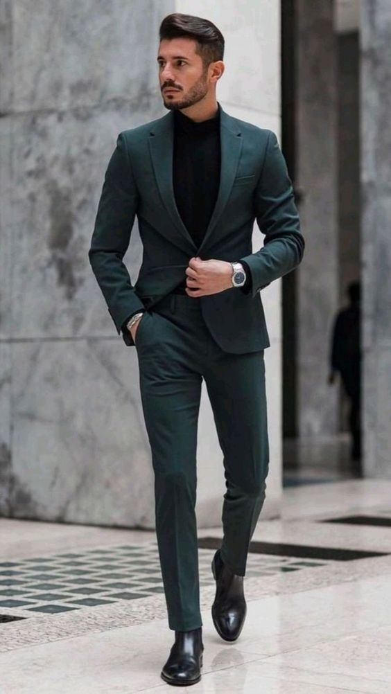 Green Suit Jackets And Tuxedo, Interview Attires Ideas With Black Formal Trouser, Green Suit Men: 