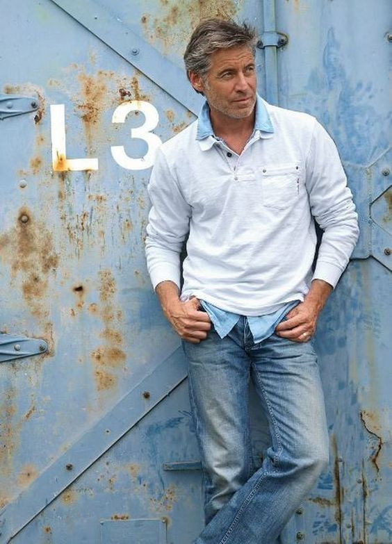 Grey Denim Shirt, Over 50 Fashion Outfits With Light Blue Jeans, Casual Clothes For 50 Year Old Man: 