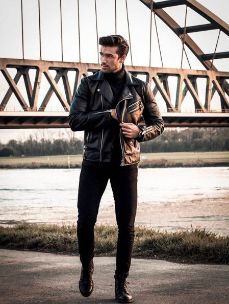 Black Biker Jacket, Men's Clothing Ideas With Black Casual Trouser, Style Vestimentaire Homme: 