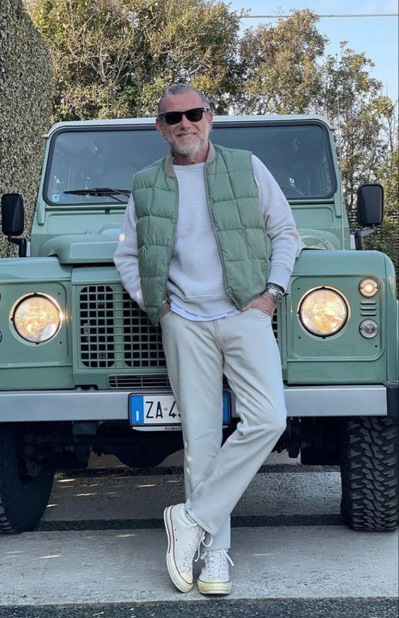 Green Puffer Jacket, Over 50 Fashion Trends With White Suit Trouser, Stylish Men Over 50: 