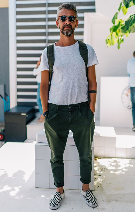 Grey T-shirt, Aesthetic Ideas With Green Casual Trouser, Men Easy Outfit |  Casual wear, men's style, men's clothing