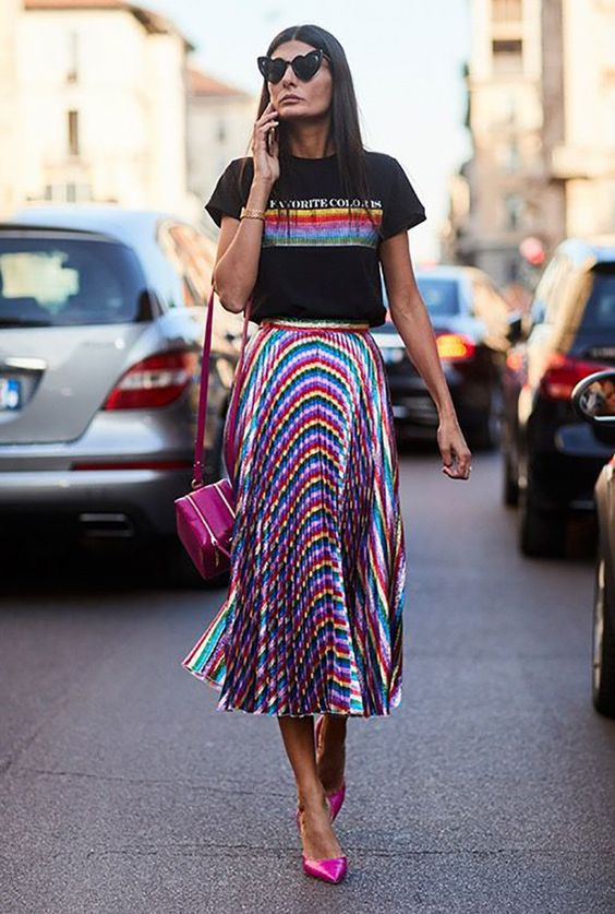 Pleated, Slip Skirt Fashion Wear With T-shirt, Milda Dirgelaite: 