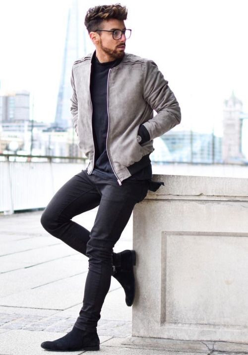 Grey Suit Jackets And Tuxedo, Black Boots Ideas With Black Casual Trouser, Best Outfits For Men: 
