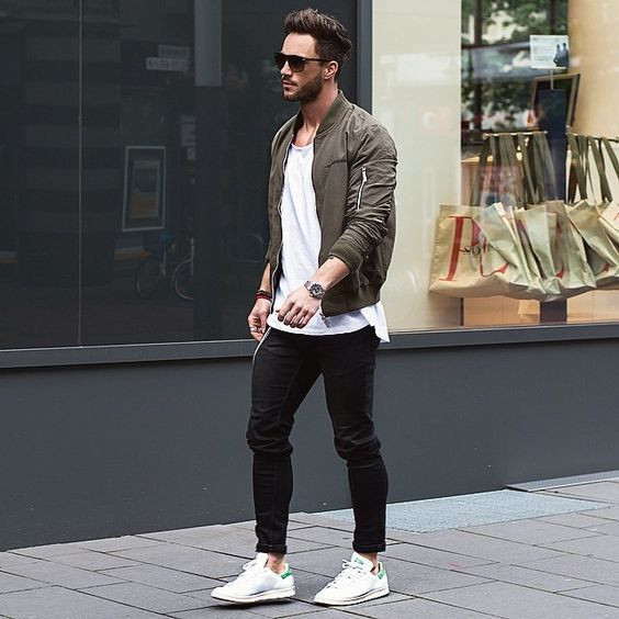Green Suit Jackets And Tuxedo, Bomber Jacket Fashion Ideas With Black Jeans, Wear With White Shoes: 