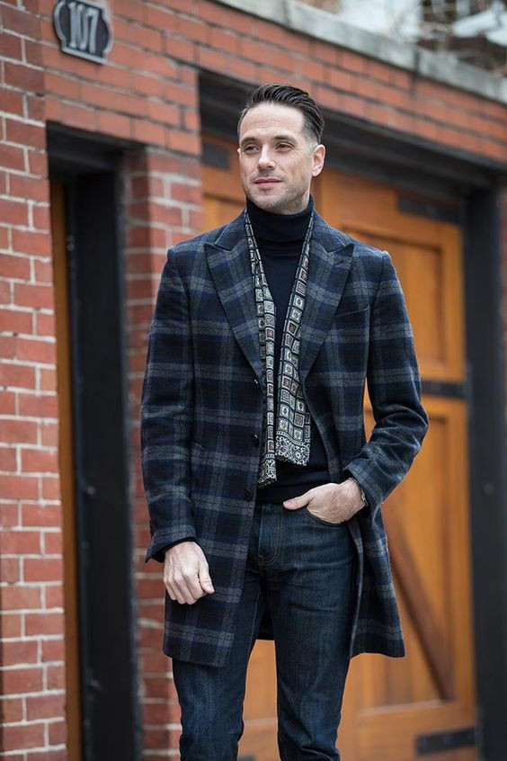 Dark Blue And Navy Wool Coat, Valentine's Day Outfits With Dark Blue And Navy Jeans, Plaid: 