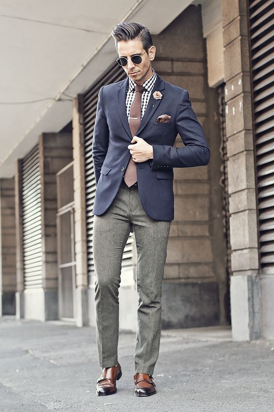 Grey Suit Jackets And Tuxedo, Convocation Fashion Tips With Grey Formal Trouser, Checked Shirt With Checked Blazer: 