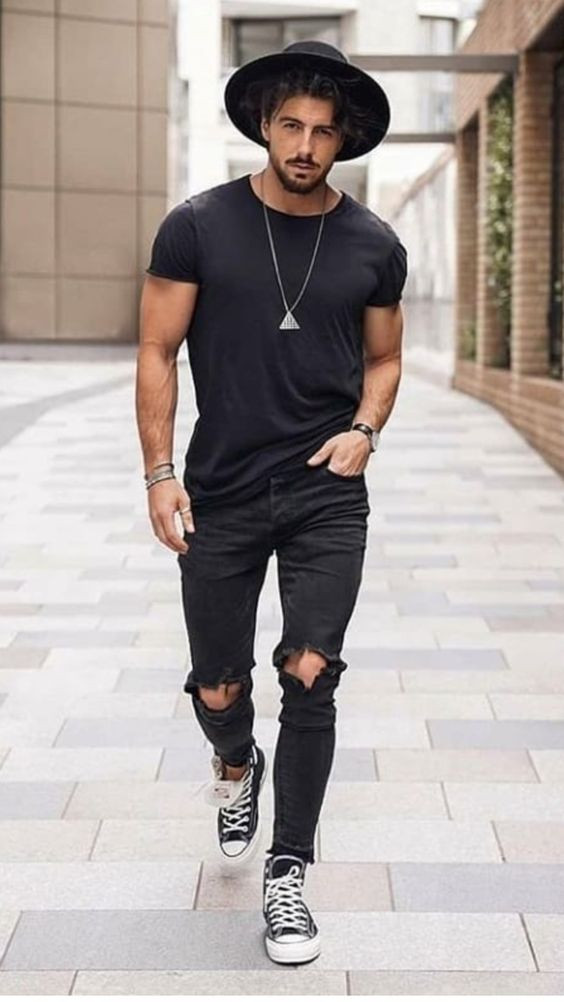 Black T-shirt, Country Concert Ideas With Black Jeans, Rowan Row Fashion Men's: 