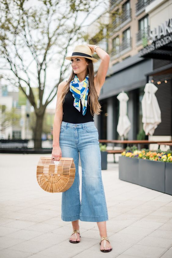 Light Blue Culotte, Culottes Ideas With Black Upper, Jeans: 