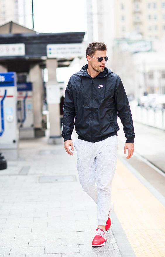 Black Windstoppers Softshell, Windbreaker Fashion Wear With White Casual Trouser, Nike Jacket Outfit Men | Nike windrunner jacket, nike men's sportswear windrunner hooded jacket, nike windrunner packable jacket