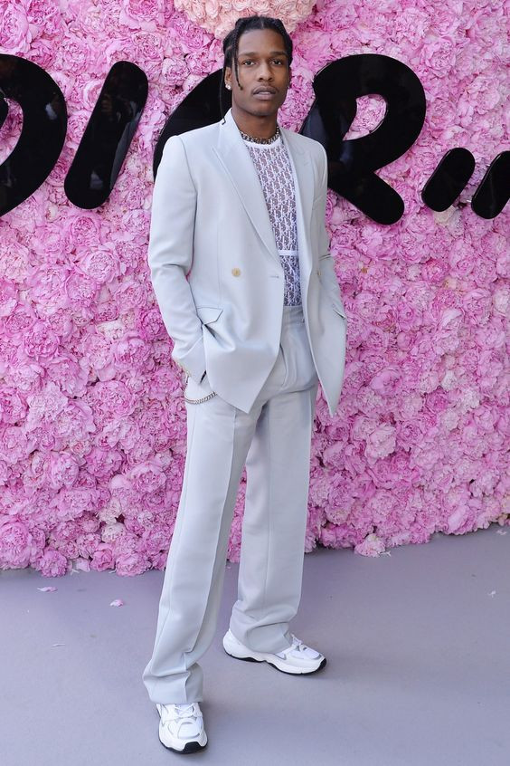 White Suit Jackets And Tuxedo, Men's Prom Fashion Trends With White Formal Trouser, Asap Rocky Dior Fashion Show: 