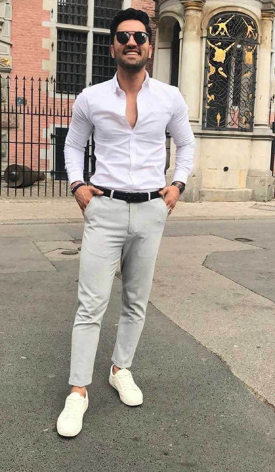 Grey Jeans, Chinos Fashion Outfits With White Shirt, Dressing Style For Men: 
