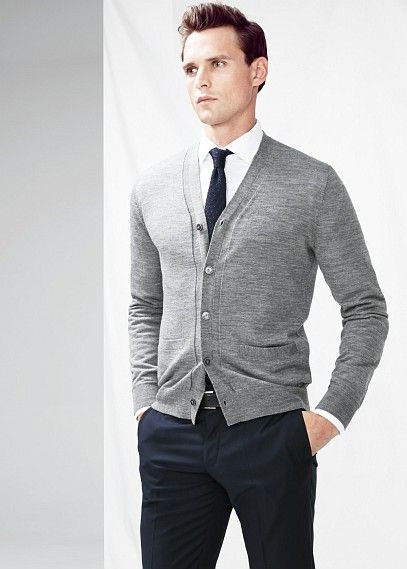 Grey Cardigan, Winter Outfit Trends With Black Suit Trouser, Cardigan ...