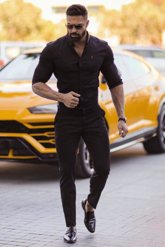 Black Shirt, Men's Outfit Designs With Black Formal Trouser, Outfit ...