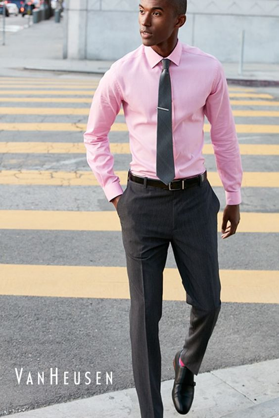 Pink Shirt, Interview Fashion Trends With Grey Formal Trouser, Tie: 