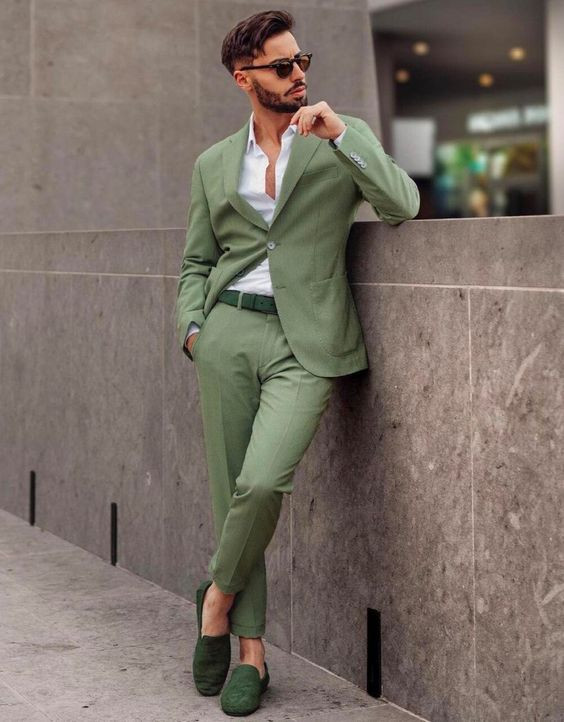 Green Suit Jackets And Tuxedo, Men's Prom Outfit Trends With Green Formal Trouser, Green Suit Men: 