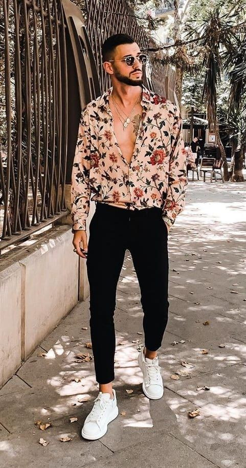 Floral shirt men outfit, men's clothing