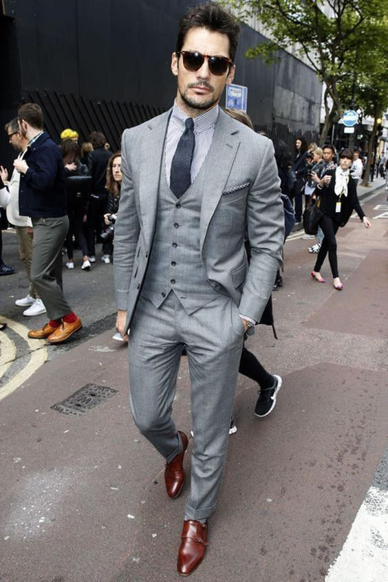 Grey Upper, Men's Prom Clothing Ideas With Grey Leather Trouser, Grey 3 Piece Suit: 