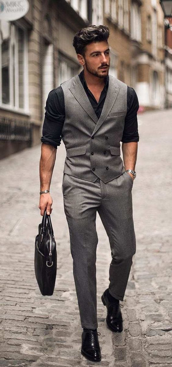 Grey Vest, Interview Fashion Ideas With Grey Formal Trouser, Waist Coat For Men: 
