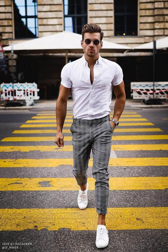 White Shirt, Men's Fashion Wear With Grey Suit Trouser, Sommer Outfit Herren Elegant: 