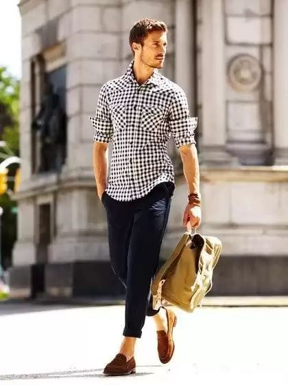 Shirt, Loafers Fashion Outfits With Black Casual Trouser, European Style Men: 
