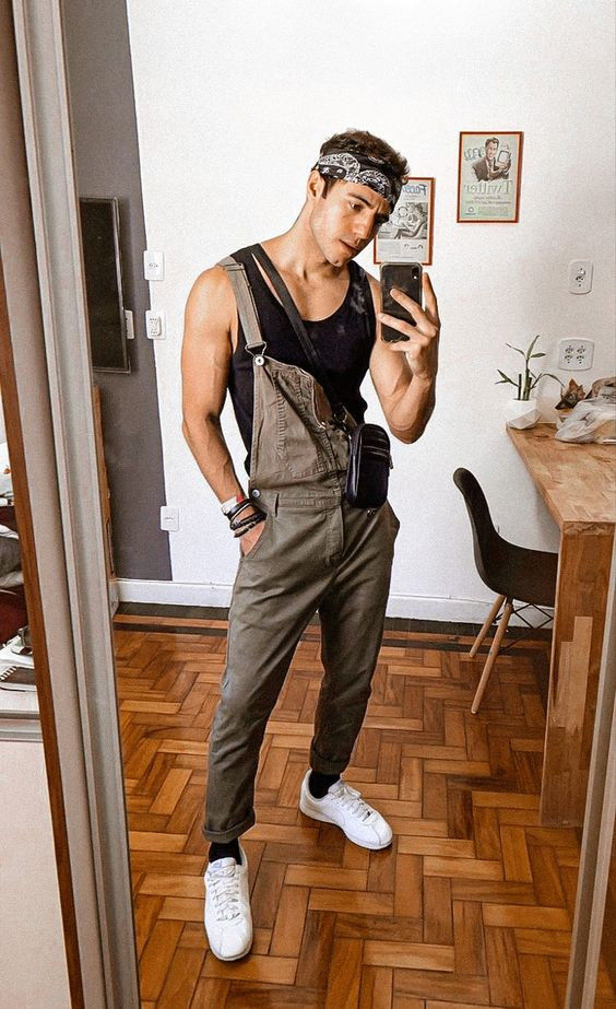 Black Vest, Country Concert Fashion Wear With dungaree, Look Macacão Masculino: 