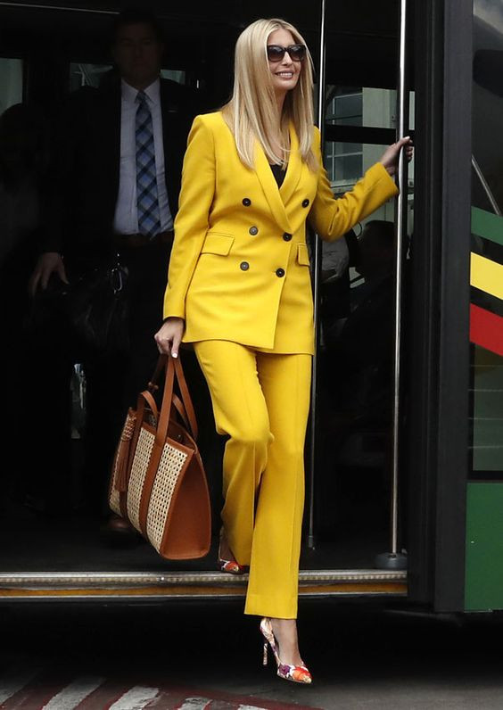 Yellow Wool Coat, Office Outfits With Yellow Casual Trouser, Ivanka Trump Zara: 
