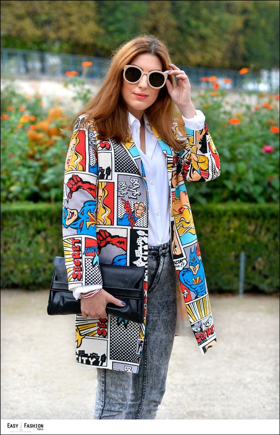Casual Jacket, Printed Blazer Outfits With Grey Leather Trouser, Jeans: 