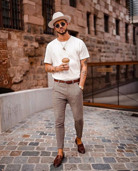 White T-shirt, Loafers Wardrobe Ideas With Beige Formal Trouser ...
