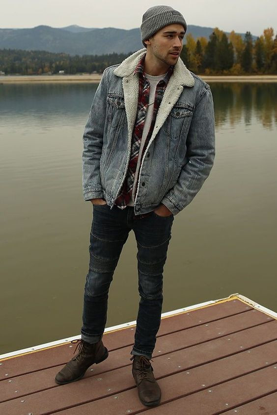 Grey Casual Jacket, Beanie Fashion Ideas With Dark Blue And Navy Casual Trouser, Fall Outfits For Teenage Guys: 