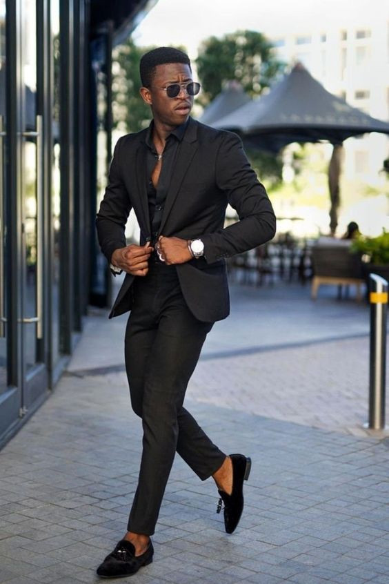 Black Suit Jackets And Tuxedo, Men's Outfit Designs With Black Casual Trouser, Black Suit For Men Wedding: 