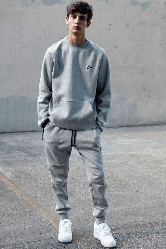 Grey Casual Trouser, Winter Casual Outfits With Grey Sweatshirt, Outfits  Con Air Force 1 Hombre | Nike men's air force 1 '07 shoes