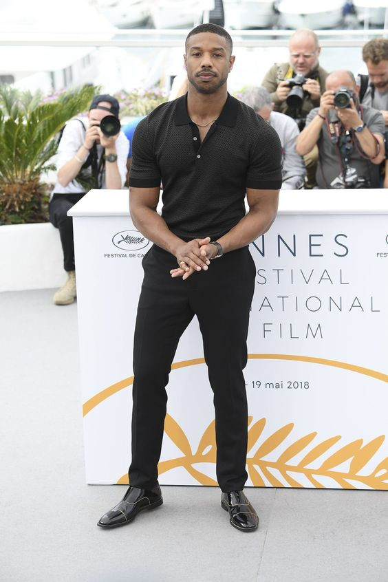 Black Polo-shirt, Men's Fashion Outfits With Black Casual Trouser, Michael B Jordan Polo: 