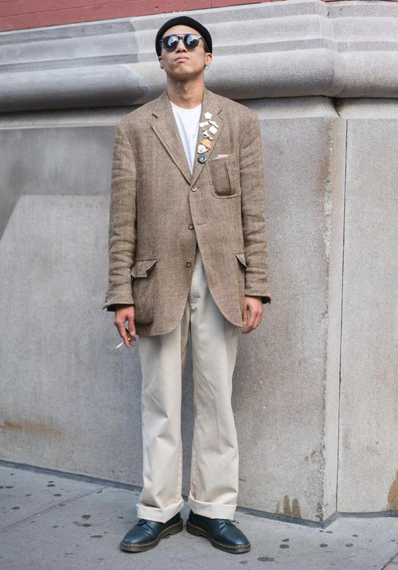 Beige Suit Jackets And Tuxedo, Dr. Martens Clothing Ideas With White Jeans: 