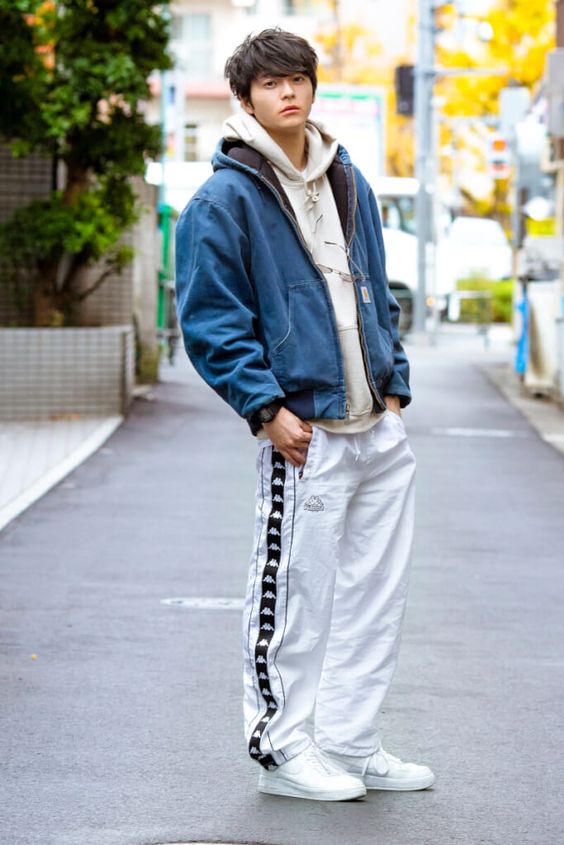 Dark Blue And Navy Pilot Jacket, Korean Fashion Tips With White Sweat Pant, Mikey Kun: 