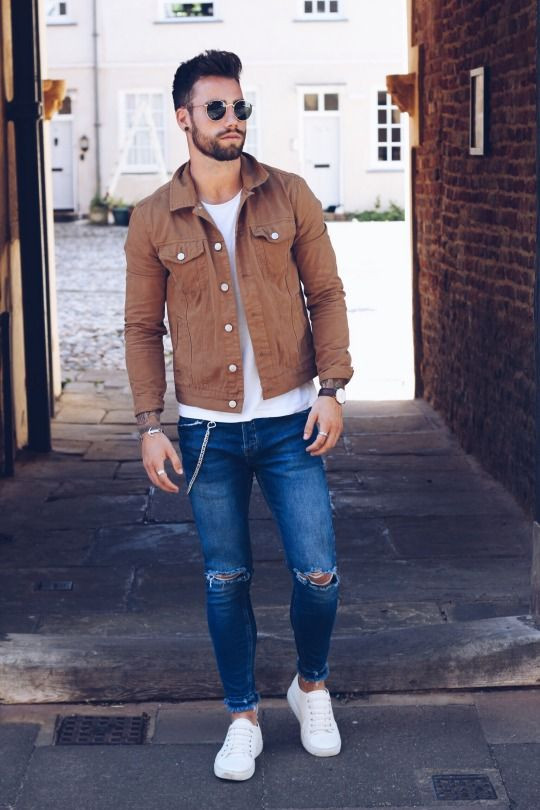 Brown Casual Jacket, Men's Fashion Outfits With Dark Blue And Navy Jeans, Men's Brown Watch Outfit: 