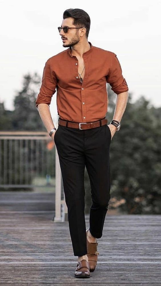 Brown Shirt, Semi Formal Clothing Ideas With Black Casual Trouser, Formal  Dress Combination For Men | Formal wear, men's clothing, semi-formal wear