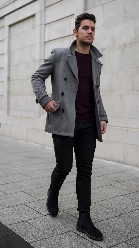 Mens Grey Pea Coat