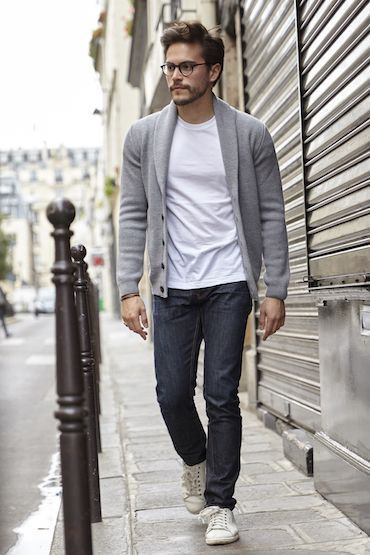 Grey Suit Jackets And Tuxedo, Winter Outfit Trends With Grey Jeans, Grey Cardigan  Men Outfit | Men's clothing