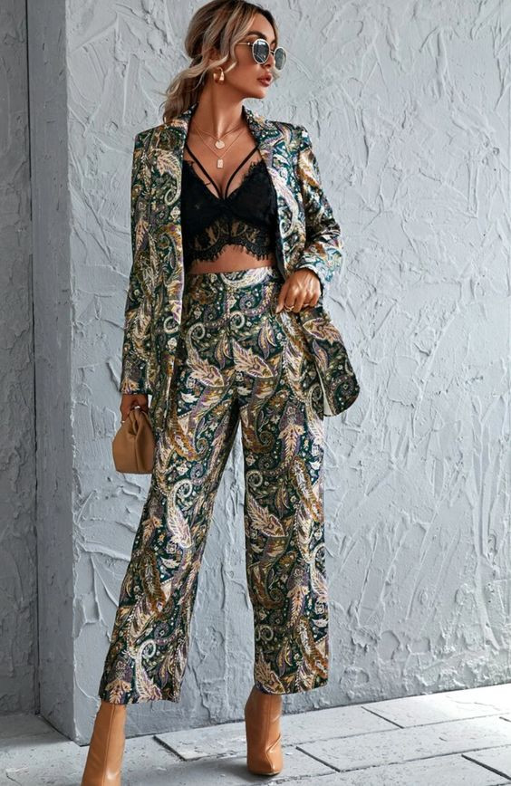 Suit Jackets And Tuxedo, Printed Blazer Outfits Ideas With Casual Trouser, Paisley Completo Pantalone Shein: 